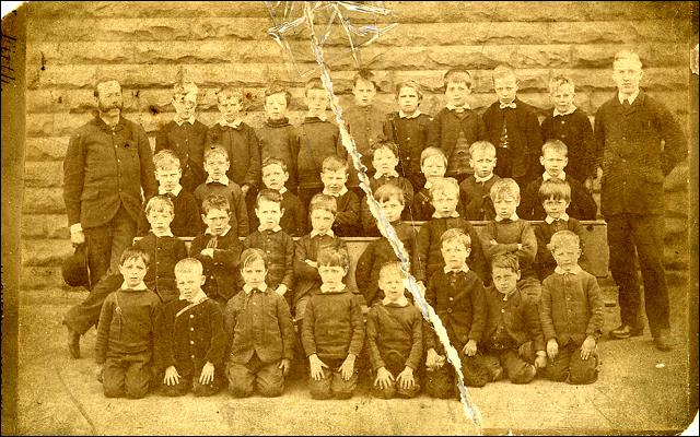 Group photo of pupils and teachers at Peel Street Board School Morley
